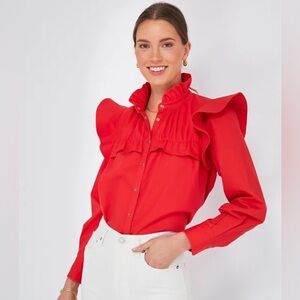 Tuckernuck red ruffle snap closure woman’s top size medium